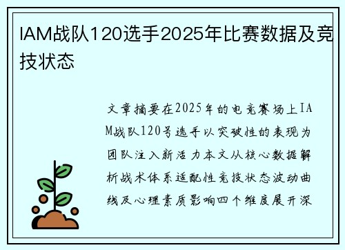 IAM战队120选手2025年比赛数据及竞技状态